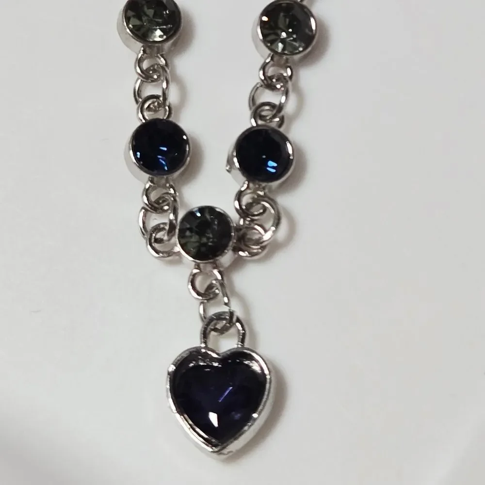 Elegant Blue Heart Crystal Bracelet Silver Stainless Steel Adjustable Feminine